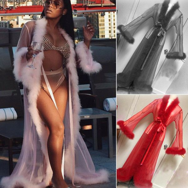 

lingerie sheer long robe mesh bathrobe perfect robes gown babydoll nightwear sleepwear evening party club dress nightdress, Black;red