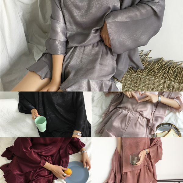 

2020 loose shawl vest flounder shorts clothes vest home clothing three-piece suit pajamas home clothes female, Blue;red