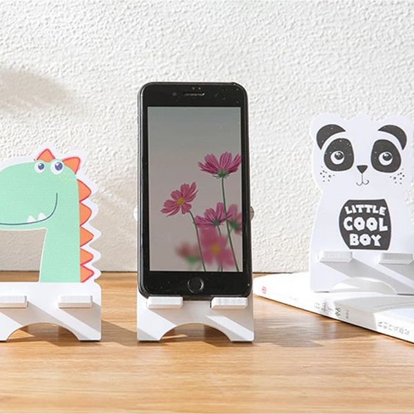 30 pz/lotto design fai da te universale animale supporto per telefono in legno simpatico panda gatto stile cartone animato supporto regalo staffa di supporto per telefono desktop
