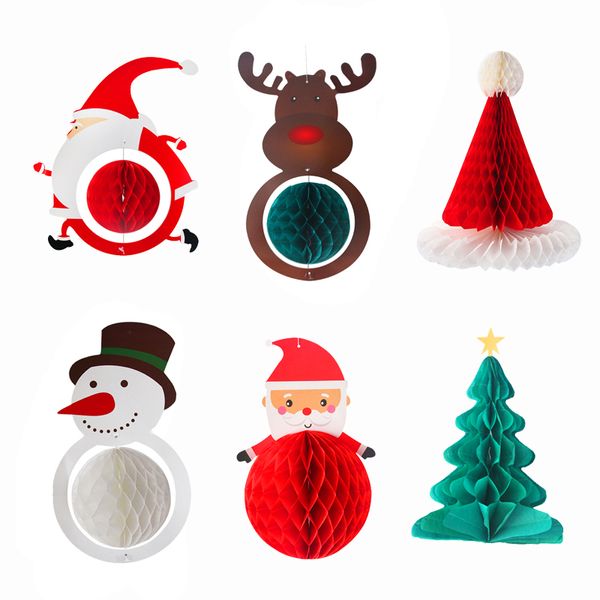 

merry christmas decor santa claus snowman elk reindeer honeycomb balls hanging ornament xmas navidad decor new year noel