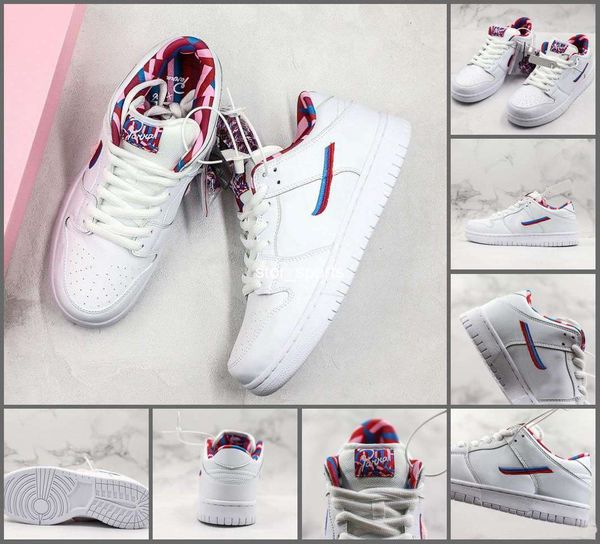 

2019 new parra x sb dunk low blazer gt womens mens running shoes white pink rose designer sport sneakers cn4504-100 eur 36-45, White;red