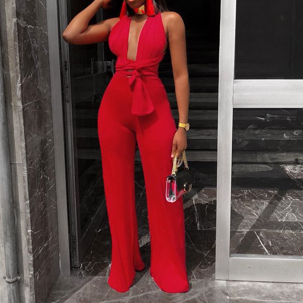 

women jumpsuits jumpsuit womens arrival new fashion women clothing v neck jumpsuits female up bandage sleeveless wide leg autumn, Black;white