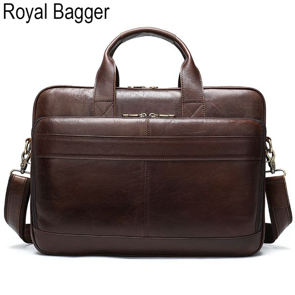 

royal bagger lapbriefcase handbag for men genuine cow leather retro business big shoulder bag casual high capacity outdoor