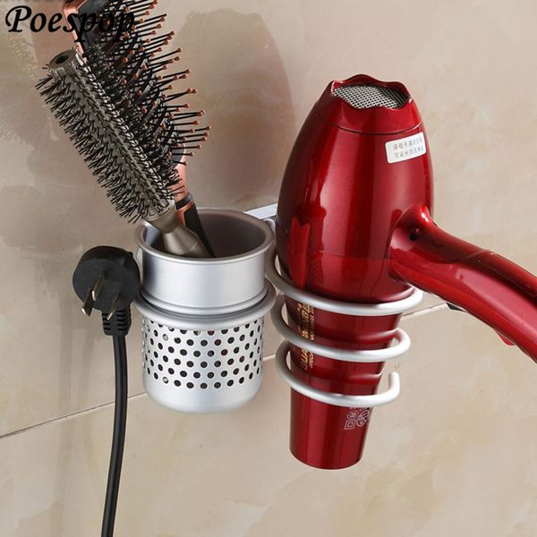 

posepop fashion aluminum multi-use wall mounted hair dryer drier comb holder rack stand set storage organizer home use 5 kinds