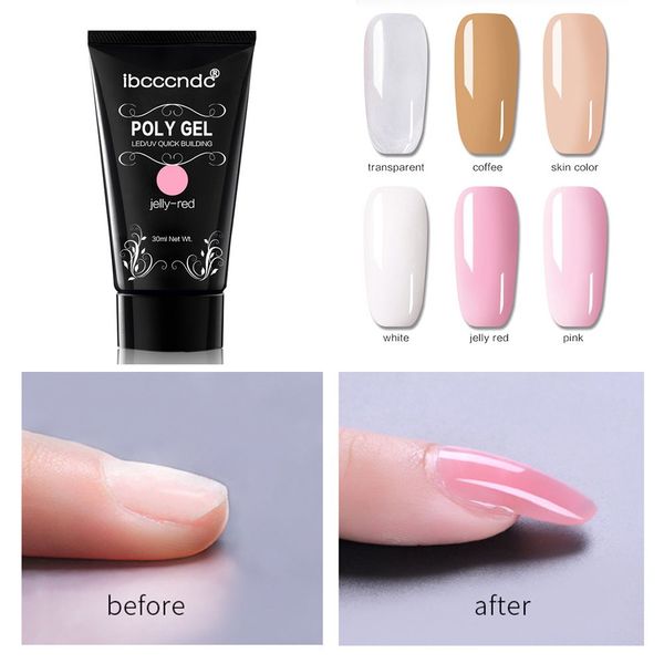 

30g polygel nail acrylic poly gel pink white clear crystal uv led builder gel tips enhancement slip solution quick extension, Red;pink