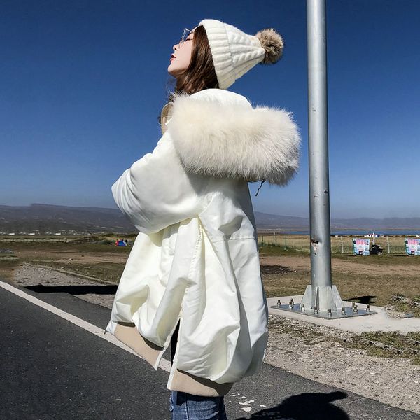 

winter warm white duck down coats women hooded fur collar down parkas coat female jacket coat women basic, Black