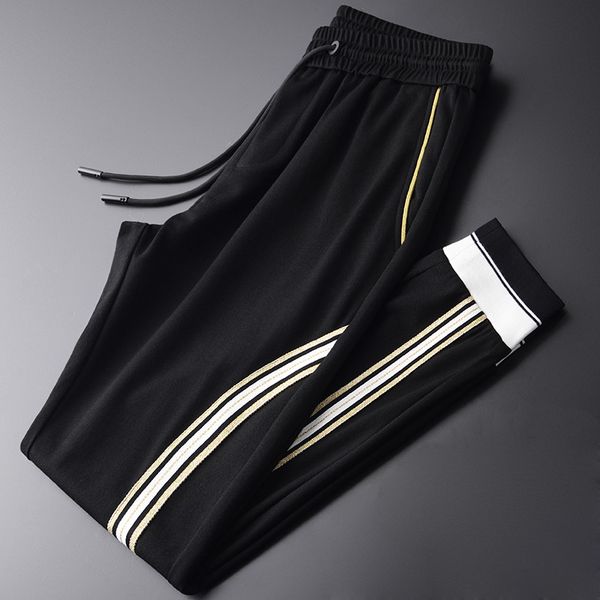 

new knitted man jogger pants luxury contrast color ribbon casual sport mens trousers plus size 4xl summer slim fit mens pants, Black