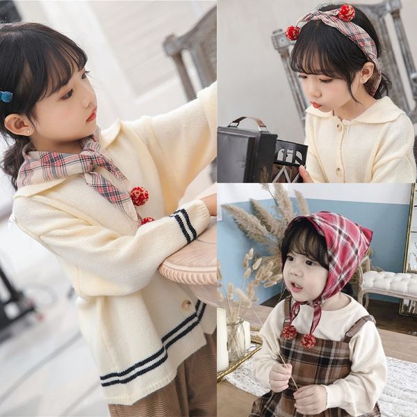 

ball plaid children's warm scarf cotton and linen printing boys' baby triangle scarf warm fashion, Red;brown