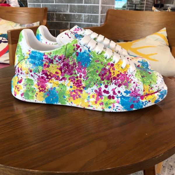 

platform men's and women's shoes wild vintage luxury casual shoes graffiti leather sneakers women's shoes white shoe 09, Black
