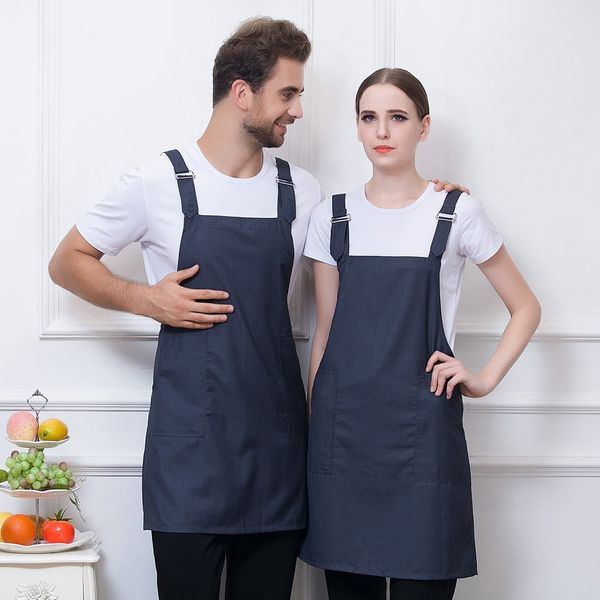 

2019 men women bib apron dress with pocket solid color cooking kitchen restaurant chef waiter uniform baking work apron