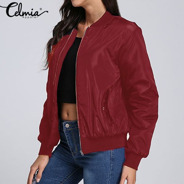 

2019 autumn winter celmia women bomber jacket lady casual long sleeve zipper biker fashion feminino outwear coat plus size s 3xl, Black;brown
