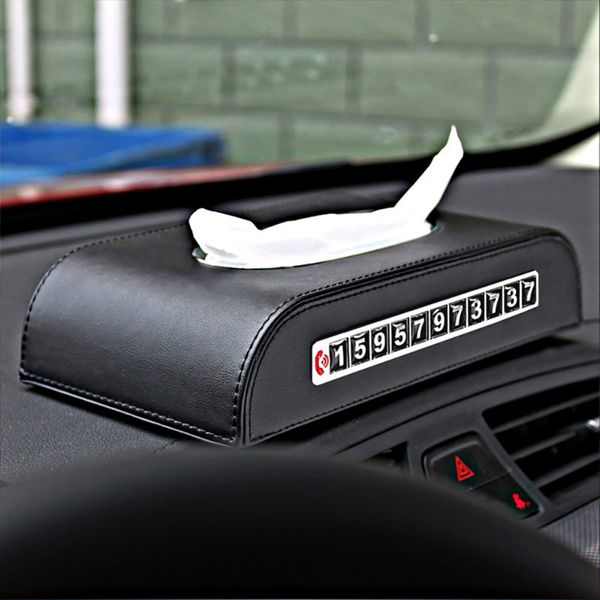 

pu leather car sun visor tissue box parking card armrest box seat back tissue car accessories card towel holder