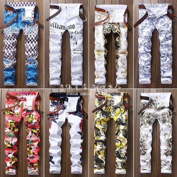 

new 20 brand jeans mens jeans men denim black jeans' for men embroidery pants fashion holes trousers italy men jeans' size 2, Blue