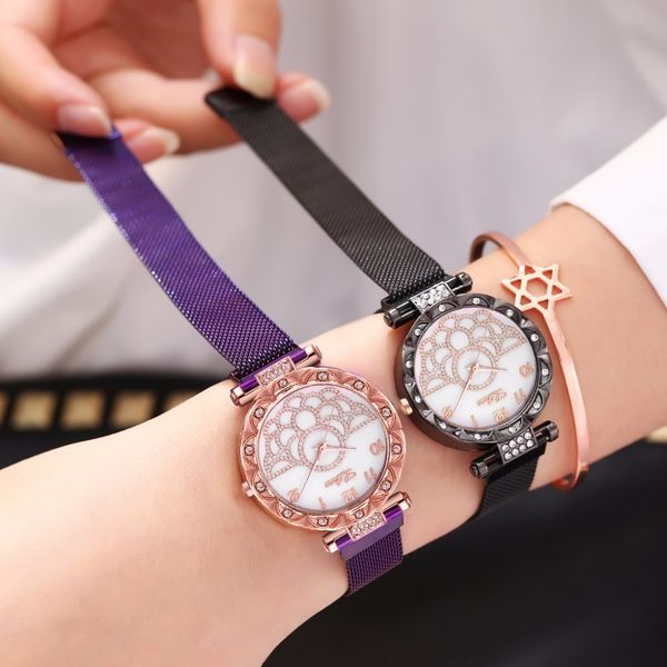 

elegant ladies watch women watches magnet buckle diamond stainless steel quartz clock zegarek damski, Slivery;brown