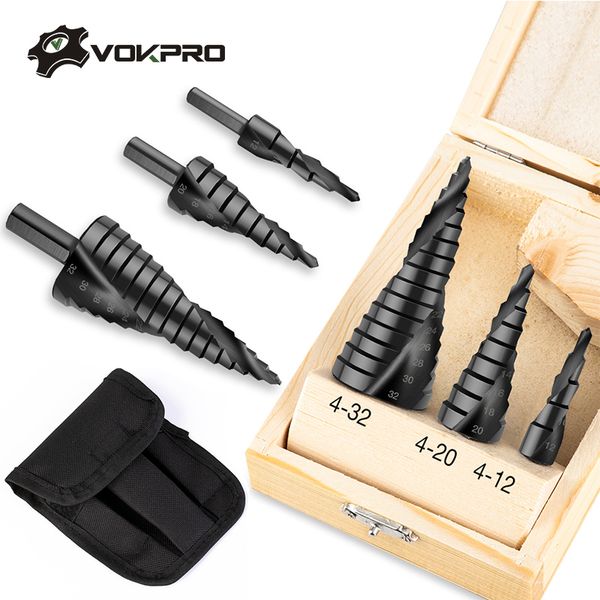 

4-12/20/32mm step drill bit hss cobalt step stepped nitrogen spiral cone metal cutter metal cone triangle shank hole drill