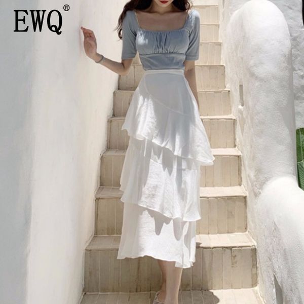 

ewq]2019 summer new korean style solid color loose cascading ruffle mid-calf ladies clothing trend women white cake skirt qg875, Black