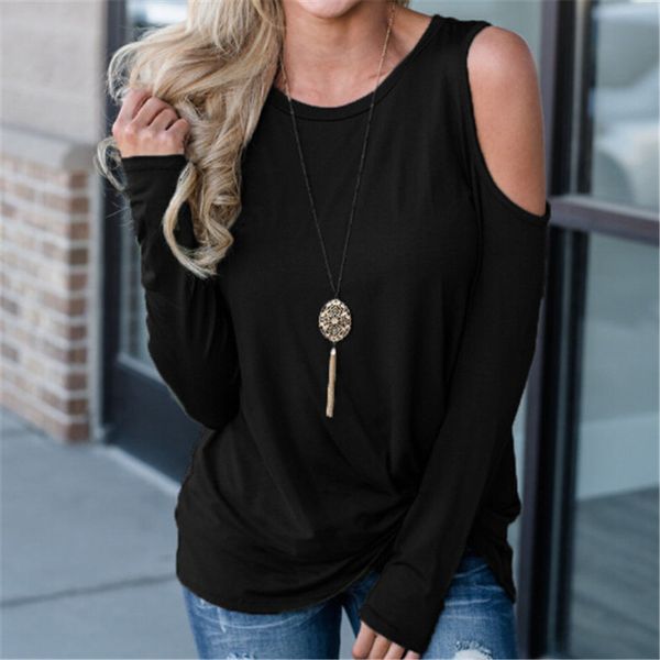 

2020 women blouses and casual ladies blouse shirt cold shoulder female blouses solid color women long sleeve blouse, White