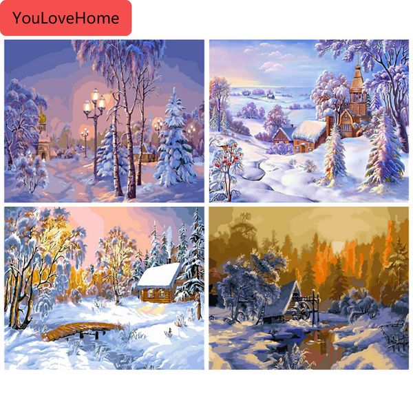 

oil painting by numbers winter scenery drawing on canvas handpainted snow picture art kits diy gift home decoration