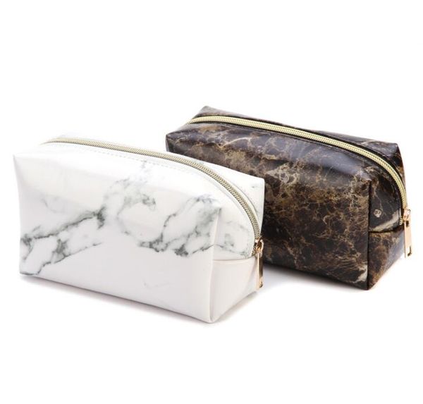 

dhl 50pcs women pu solid marble printing large capacity cosmetic bag 4colors travel wash bag