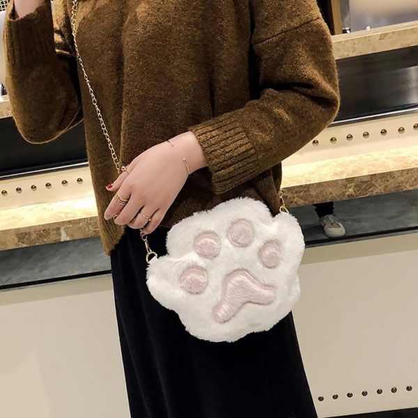 

2019 women's crossbody bag over the shoulder cartoon plush cute cat claw shoulder messenger bag student phone bags female bags