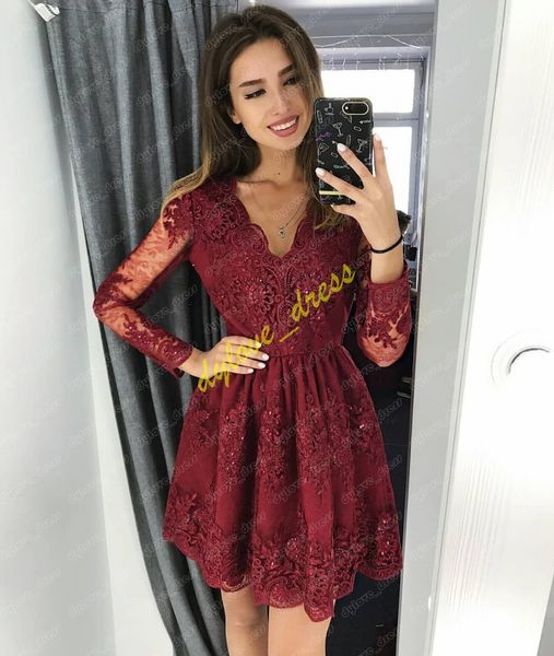 

plus size evening gowns burgundy vestidos de fiesta 2019 arabic short formal dress long sleeve black girl african prom dresses