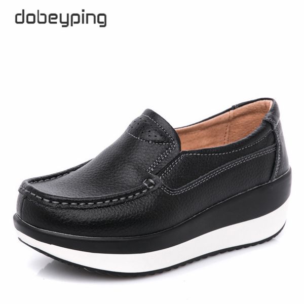 

dobeyping genuine leather woman shoes flat platform women shoe moccasins women's loafers wedge female sneakers ladies footwear cj191217, Black