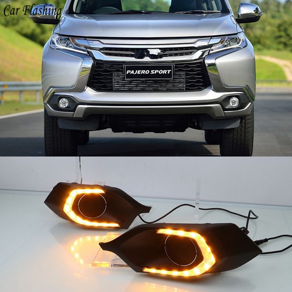 

car flashing 2 pcs for mitsubishi pajero sport 2016 2017 led drl daytime running light daylight signal lamp car styling lights