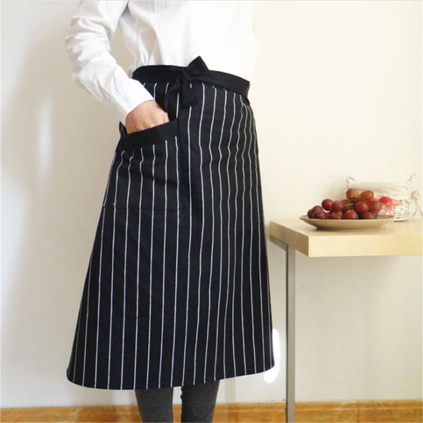 

10pcs new pure cotton black blue stripe household kitchen half length plus long apron