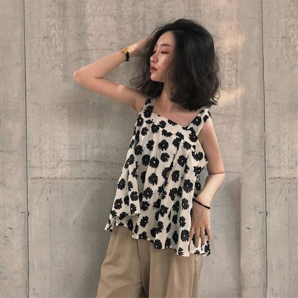 

ewq] 2019 spring summer camis off shoulder sleeveless print patchwork pullovers casaul vest women fashoin tide ah03301, White