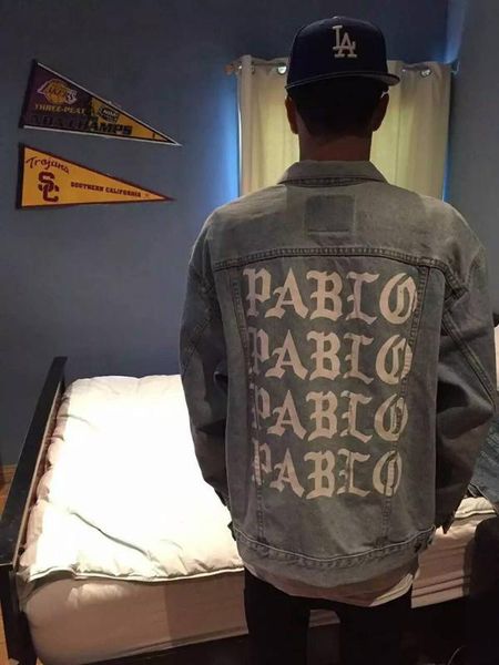

hip hop europe and america bieber kanye west pablo light blue washing water damage erosion denim jacket men's, Black;brown