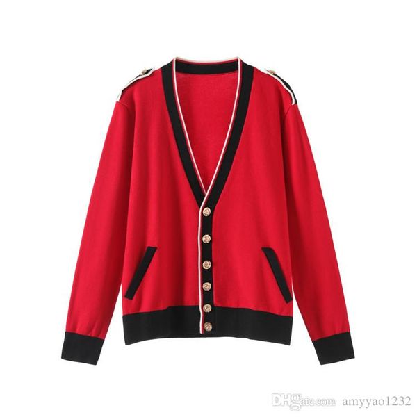 

1210 2020 весна v шеи обычная с длинным рукавом красный бренд же стиль свитер кардиган мода панелями changji, White;black