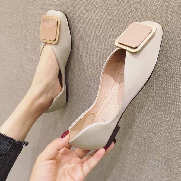 

korean shoes metal chain square toe shallow mouth large size women female footwear casual sneaker soft 2020 summer buckle boat, Black