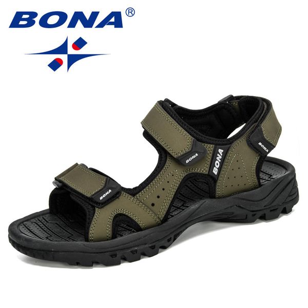 

bona 2020 new designers action leather shoes slip-on slippers man comfortable trendy beach men summer sandal zapatillas hombre t200420, Black