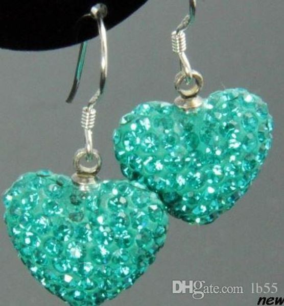 

ale new rhinestone mix colors white disco ball beads clay heart drop dangle crystall crystal earrings stud x75345 w62, Silver