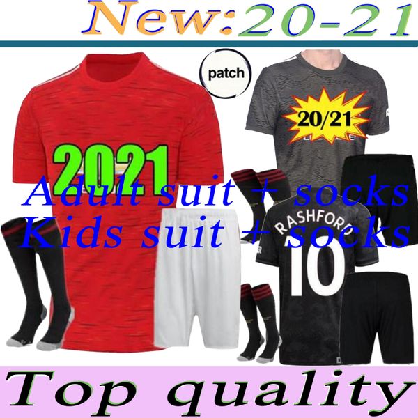 

20 21 rashford pogba fernandes manchester soccer jerseys united 2020 martial lingard man football shirt utd james men kids kit socks uniform, Black