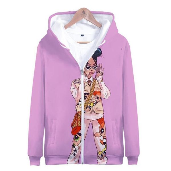 

3d print billie eilish cartoon hoodies men fashion personality zipper hooded sweatshirt male tracksuit hip hop clothing menswear, Black