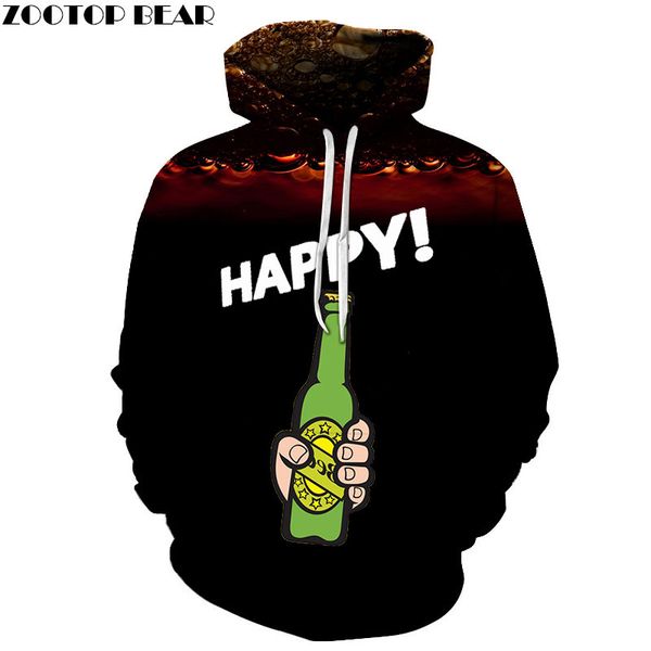 

beer bottle mens hoodies casual coffee bars tracksuits 3d hoody happy pullover streetwears sweatshirt dropship zootopbear, Black