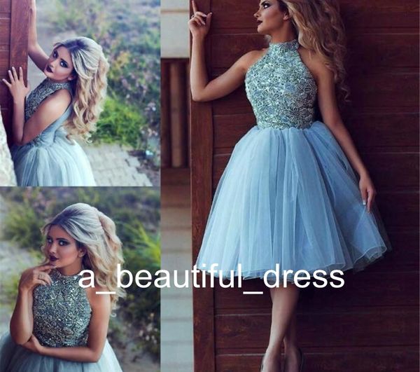 

trendy said beads homecoming dresses puffy african litter black dress arabic short prom dress cocktail party club wear graduation gd7805, Blue;red