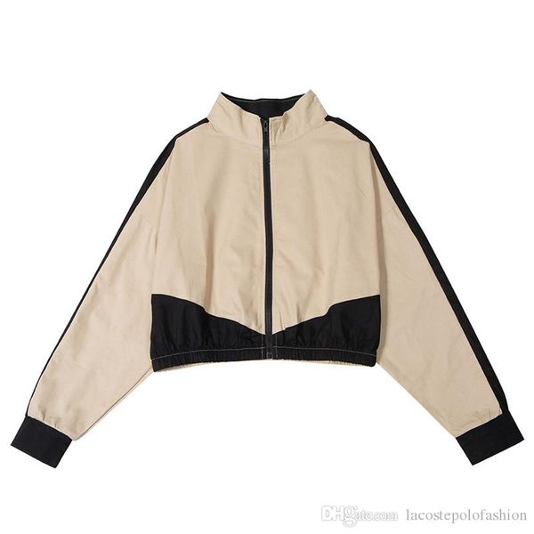 

designer patchwork womens jacket fashion contrast color zipper fly coat street styles long sleeve donna clothes, Black;brown