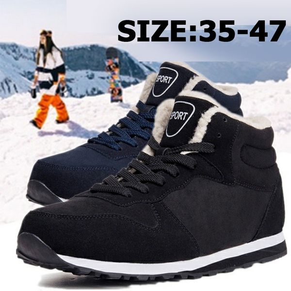 

men winter shoes warm snow boots leather fur plush ankle boots winter sneakers fashion black blue footwear plus size 47