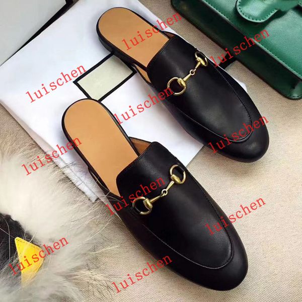 

new arrival genuine leather butterfly-knot flat slippers rhinestone shoes women designers loafers slip on mules slides size35-40, Black