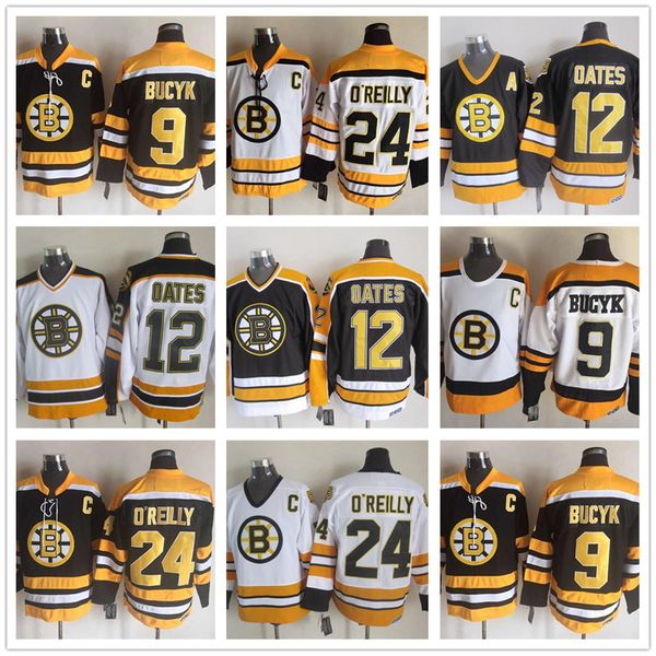 

men boston bruins 9 johnny bucyk jersey 12 adam oates 24 terry o'reilly vintage ccm 75th retroice hockey stitched black yellow white, Black;red