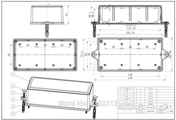 

5 pcs/lot 155*80*45mm wall-mounted plastic enclosure for electronic housing diy project box waterproof control box switch box