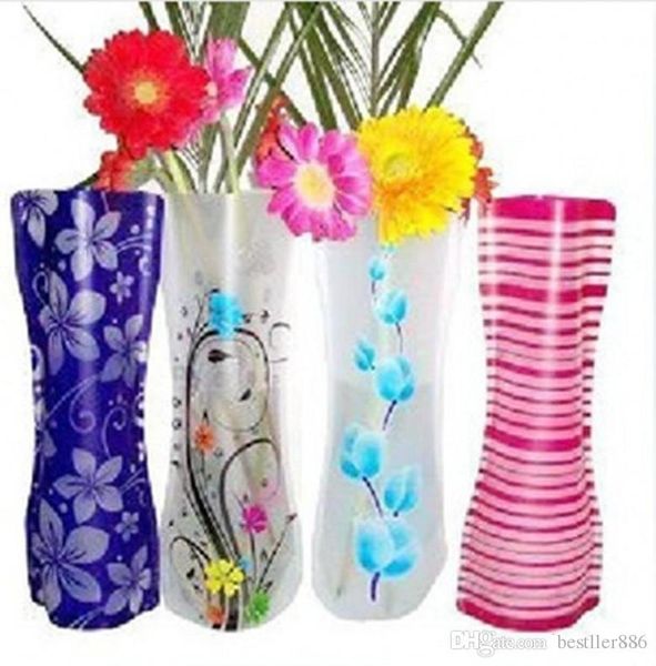 30pcs criativa Limpar PVC Vasos de plástico Eco-friendly do vaso de flor reutilizável Festa Casamento Casa Folding dobrável flor da decoração Vasos de plástico