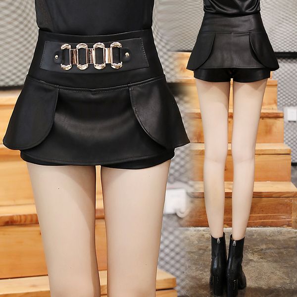 

2019 new autumn and winter high waist pu leather short skirt wild slim thin simple package hip boots shorts, White;black