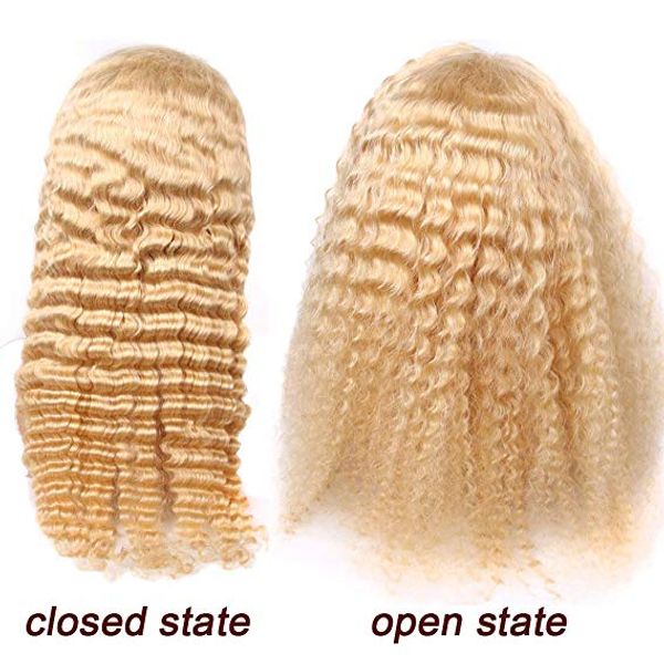 12A 613 кружева фронт парики перуанская глубокая волна человеческих волос парик для женщин вьющиеся блондинка прозрачная фронтальная предварительно сорванная дива1