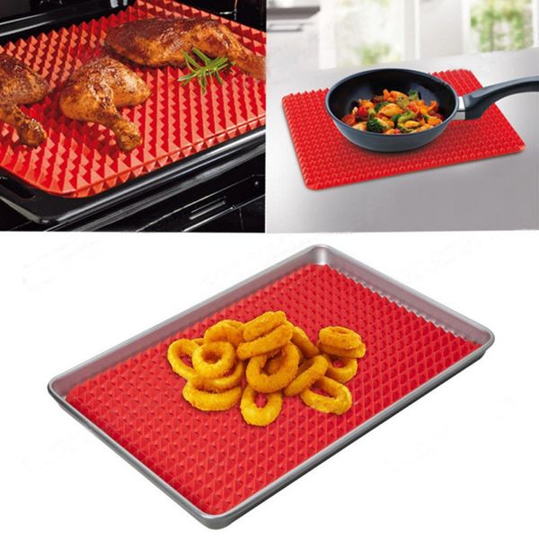 Barbekü Piramit Pan Bakeware Yapışmaz Silikon Pişirme Paspas yağı Pad Kalıplar Mikrodalga Fırın Kırmızı Pişirme Tepsi Levha Mutfak Pişirme Araçları