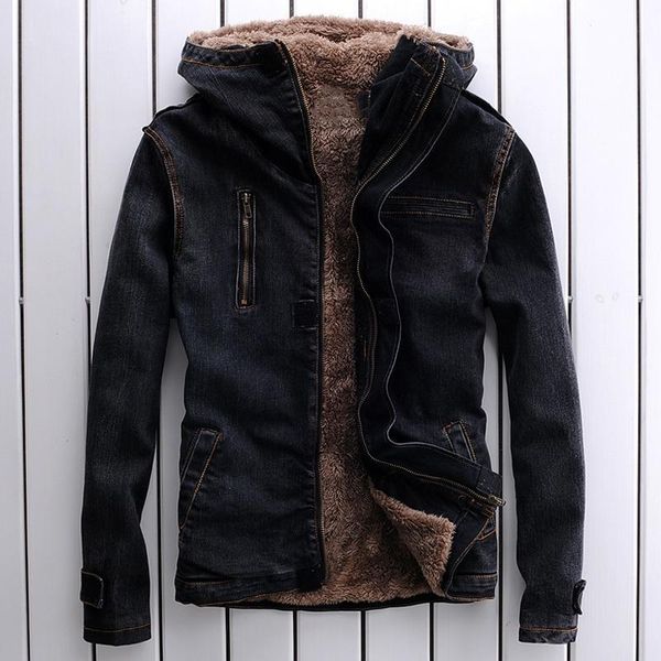 

new 2018 winter men denim jacket, warm fleece jacket, Black;brown