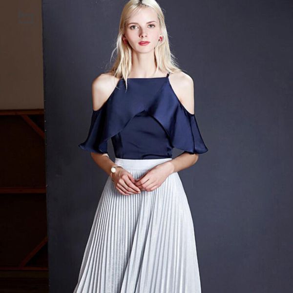 

женщины блузка рубашка повседневная синий полосатый рубашка плеча от сексуальные женские топы оборками половина рукава bodycon короткая блуз, White