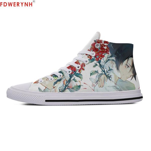 

men walking customized canvas shoes anime the promised yakusoku no neverland emma ray norman cosplay women breathable shoes
